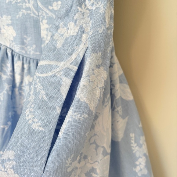 NEW Reformation Daria Linen Mini Dress Bow Angelic Sky Blue Floral | US 0 UK 4 - Picture 6 of 13